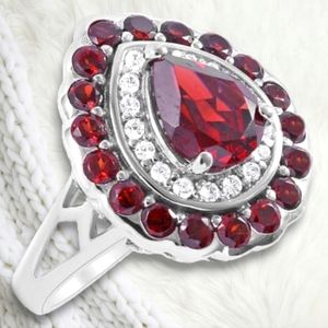 NWT RHODOLITE GARNET & WHITE ZIRCON RING IN PLATINUM OVER STERLING SILVER SZ 9.0